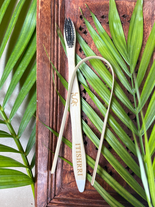 Bamboo toothbrush + Bamboo Tongue Cleaner